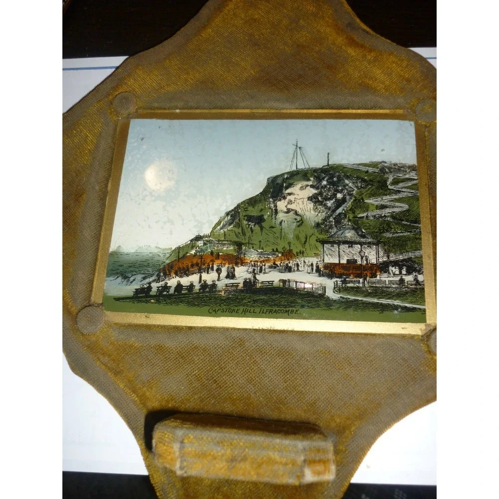 England Ilfracombe Capstone Hill Antique Reverse Glass Painting Wall Hanging 4x6